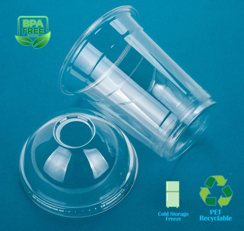 Golden Apple Cup series, 12oz-50sets Clear Plastic cups with Dome lids with hole (50cups+50lids) - Image 3